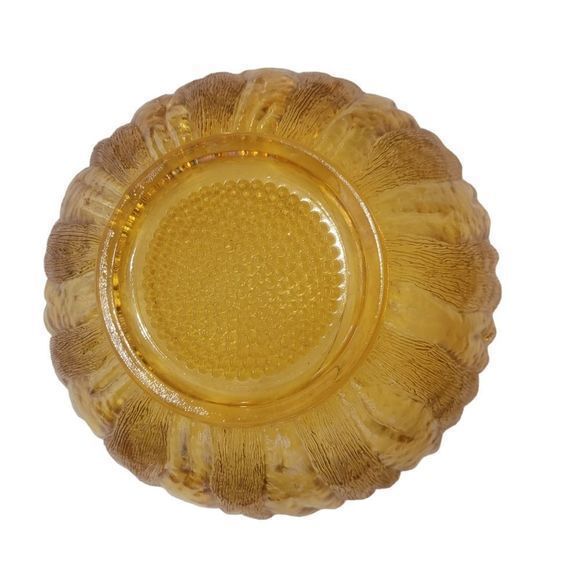 Vintage Amber Honey Gold Glass Bowl Floral Anchor Hocking Embossed - Picture 2 of 3